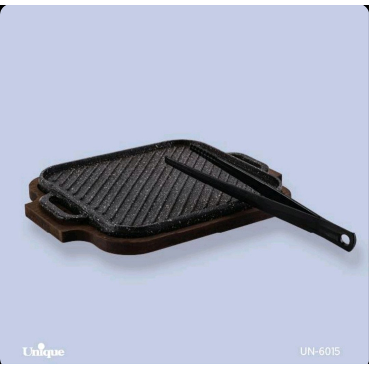 تابه گریل چدن مربع با چوب و انبر یونیک کد UN-6015